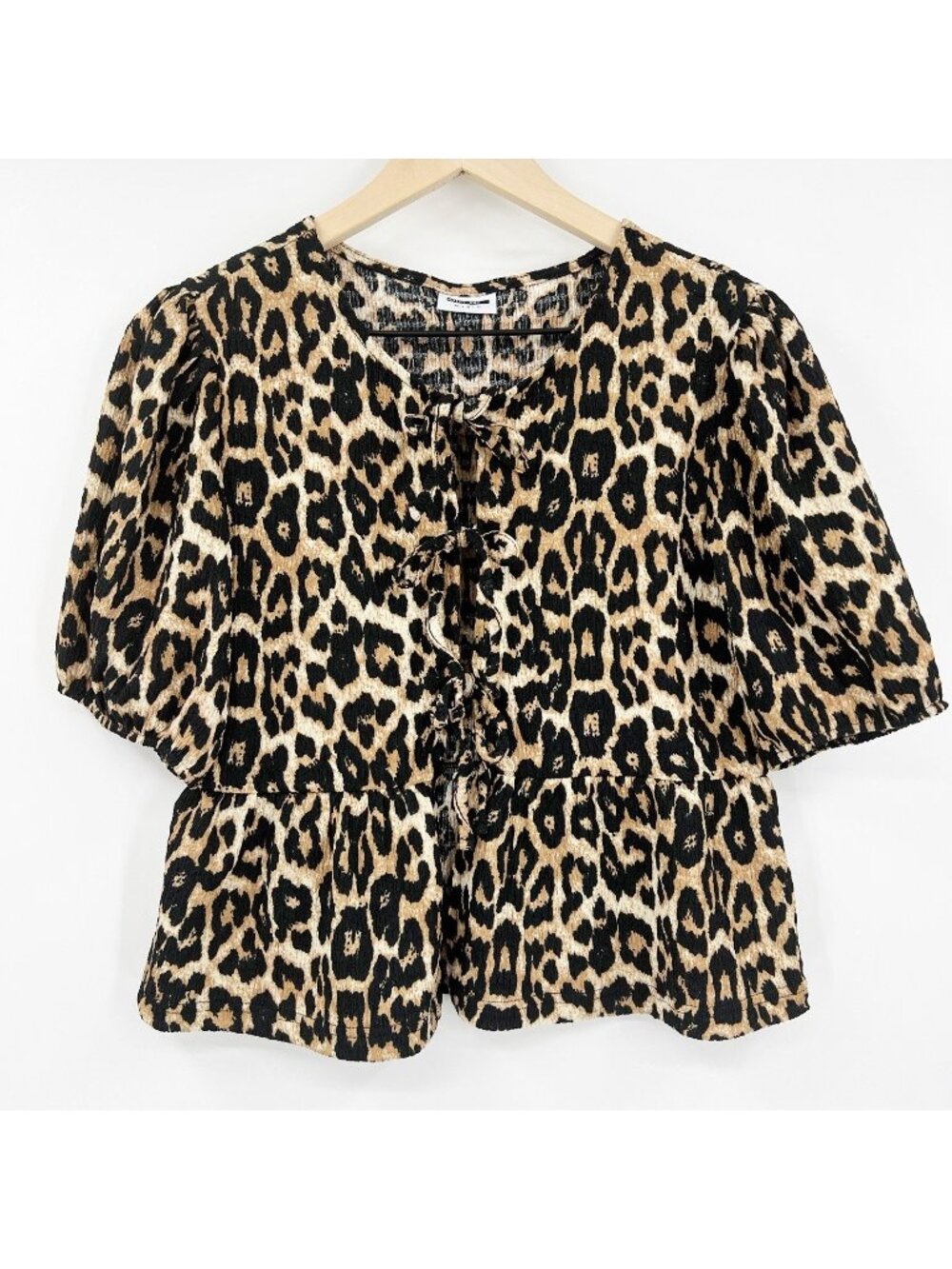 Nordstrom Noisy May Leopard Peplum Bow Tie Top M Western Cowgirl Rodeo